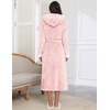 image:imageEkouaer Womens Plush Robes Long Soft Jacquard Fluffy Bathrobe Hooded Robe Sleepwear with PocketsA Pink