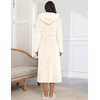image:imageEkouaer Womens Plush Robes Long Soft Jacquard Fluffy Bathrobe Hooded Robe Sleepwear with PocketsB White