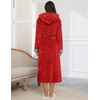 image:imageEkouaer Womens Plush Robes Long Soft Jacquard Fluffy Bathrobe Hooded Robe Sleepwear with PocketsRed