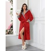 image:imageEkouaer Womens Plush Robes Long Soft Jacquard Fluffy Bathrobe Hooded Robe Sleepwear with PocketsRed