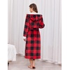 image:imageEkouaer Womens Plush Robes Long Soft Jacquard Fluffy Bathrobe Hooded Robe Sleepwear with PocketsRed Black Plaid