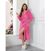 image:imageEkouaer Womens Plush Robes Long Soft Jacquard Fluffy Bathrobe Hooded Robe Sleepwear with PocketsRose Red
