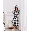 image:imageEkouaer Womens Plush Robes Long Soft Jacquard Fluffy Bathrobe Hooded Robe Sleepwear with PocketsWhite Black Plaid