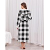 image:imageEkouaer Womens Plush Robes Long Soft Jacquard Fluffy Bathrobe Hooded Robe Sleepwear with PocketsWhite Black Plaid