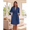 image:imageEkouaer Womens Robe Lightweight 34 Sleeve Bathrobe Soft Short Knit Sleepwear with PocketsD Azure