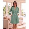 image:imageEkouaer Womens Robe Lightweight 34 Sleeve Bathrobe Soft Short Knit Sleepwear with PocketsGraygreen