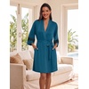image:imageEkouaer Womens Robe Lightweight 34 Sleeve Bathrobe Soft Short Knit Sleepwear with PocketsLake Blue
