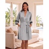 image:imageEkouaer Womens Robe Lightweight 34 Sleeve Bathrobe Soft Short Knit Sleepwear with PocketsLight Gray