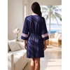 image:imageEkouaer Womens Robe Lightweight 34 Sleeve Bathrobe Soft Short Knit Sleepwear with PocketsNavy Blue