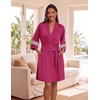 image:imageEkouaer Womens Robe Lightweight 34 Sleeve Bathrobe Soft Short Knit Sleepwear with PocketsRose Red