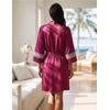 image:imageEkouaer Womens Robe Lightweight 34 Sleeve Bathrobe Soft Short Knit Sleepwear with PocketsRose Red