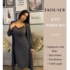 image:imageEkouaer Womens Sexy Nightgown with Robes Set 2 Piece Lace Full Length Knit Soft Nightwear Lightweight Bathrobes SXXLDark Gray