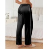 image:imageEkouaer Womens Silk Satin Pajama Pants Soft Comfy Loose Pj Pants Drawstring Elastic Waist Wide Leg Lounge Bottom with PocketsBlack