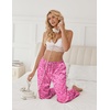 image:imageEkouaer Womens Silk Satin Pajama Pants Soft Comfy Loose Pj Pants Drawstring Elastic Waist Wide Leg Lounge Bottom with PocketsHot Pink Leopard
