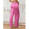 image:imageEkouaer Womens Silk Satin Pajama Pants Soft Comfy Loose Pj Pants Drawstring Elastic Waist Wide Leg Lounge Bottom with PocketsHot Pink Leopard