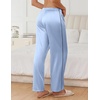 image:imageEkouaer Womens Silk Satin Pajama Pants Soft Comfy Loose Pj Pants Drawstring Elastic Waist Wide Leg Lounge Bottom with PocketsLight Blue