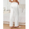 image:imageEkouaer Womens Silk Satin Pajama Pants Soft Comfy Loose Pj Pants Drawstring Elastic Waist Wide Leg Lounge Bottom with PocketsWhite