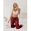 image:imageEkouaer Womens Silk Satin Pajama Pants Soft Comfy Loose Pj Pants Drawstring Elastic Waist Wide Leg Lounge Bottom with PocketsWine Red