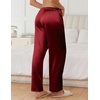image:imageEkouaer Womens Silk Satin Pajama Pants Soft Comfy Loose Pj Pants Drawstring Elastic Waist Wide Leg Lounge Bottom with PocketsWine Red