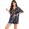image:imageEkouaer Womens Silk Satin Pajama Set 2 Piece Heart Embroidery Short Sleeve Button Down Pjs Set for Bridal PartyBlack Christmas