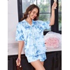 image:imageEkouaer Womens Silk Satin Pajama Set 2 Piece Heart Embroidery Short Sleeve Button Down Pjs Set for Bridal PartyBow Blue