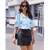 image:imageEkouaer Womens Silk Satin Pajama Set 2 Piece Heart Embroidery Short Sleeve Button Down Pjs Set for Bridal PartyBow Blue