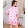 image:imageEkouaer Womens Silk Satin Pajama Set 2 Piece Heart Embroidery Short Sleeve Button Down Pjs Set for Bridal PartyBow Pink