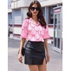 image:imageEkouaer Womens Silk Satin Pajama Set 2 Piece Heart Embroidery Short Sleeve Button Down Pjs Set for Bridal PartyBow Pink