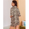 image:imageEkouaer Womens Silk Satin Pajama Set 2 Piece Heart Embroidery Short Sleeve Button Down Pjs Set for Bridal PartyBrown Leopard