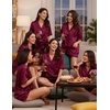 image:imageEkouaer Womens Silk Satin Pajama Set 2 Piece Heart Embroidery Short Sleeve Button Down Pjs Set for Bridal PartyBurgundy