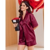 image:imageEkouaer Womens Silk Satin Pajama Set 2 Piece Heart Embroidery Short Sleeve Button Down Pjs Set for Bridal PartyBurgundy