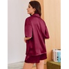 image:imageEkouaer Womens Silk Satin Pajama Set 2 Piece Heart Embroidery Short Sleeve Button Down Pjs Set for Bridal PartyBurgundy