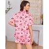 image:imageEkouaer Womens Silk Satin Pajama Set 2 Piece Heart Embroidery Short Sleeve Button Down Pjs Set for Bridal PartyCherry Pink