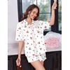 image:imageEkouaer Womens Silk Satin Pajama Set 2 Piece Heart Embroidery Short Sleeve Button Down Pjs Set for Bridal PartyCherry White