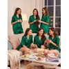 image:imageEkouaer Womens Silk Satin Pajama Set 2 Piece Heart Embroidery Short Sleeve Button Down Pjs Set for Bridal PartyDark Green