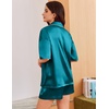 image:imageEkouaer Womens Silk Satin Pajama Set 2 Piece Heart Embroidery Short Sleeve Button Down Pjs Set for Bridal PartyGreen
