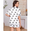 image:imageEkouaer Womens Silk Satin Pajama Set 2 Piece Heart Embroidery Short Sleeve Button Down Pjs Set for Bridal PartyLeopard Bow
