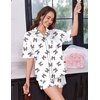 image:imageEkouaer Womens Silk Satin Pajama Set 2 Piece Heart Embroidery Short Sleeve Button Down Pjs Set for Bridal PartyLeopard Bow