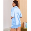 image:imageEkouaer Womens Silk Satin Pajama Set 2 Piece Heart Embroidery Short Sleeve Button Down Pjs Set for Bridal PartyLight Blue