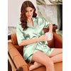 image:imageEkouaer Womens Silk Satin Pajama Set 2 Piece Heart Embroidery Short Sleeve Button Down Pjs Set for Bridal PartyLight Green
