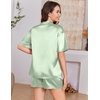 image:imageEkouaer Womens Silk Satin Pajama Set 2 Piece Heart Embroidery Short Sleeve Button Down Pjs Set for Bridal PartyLight Green
