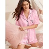 image:imageEkouaer Womens Silk Satin Pajama Set 2 Piece Heart Embroidery Short Sleeve Button Down Pjs Set for Bridal PartyLight Pink