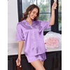 image:imageEkouaer Womens Silk Satin Pajama Set 2 Piece Heart Embroidery Short Sleeve Button Down Pjs Set for Bridal PartyLight Purple