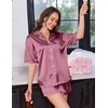 image:imageEkouaer Womens Silk Satin Pajama Set 2 Piece Heart Embroidery Short Sleeve Button Down Pjs Set for Bridal PartyMuted Pink