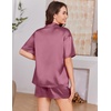 image:imageEkouaer Womens Silk Satin Pajama Set 2 Piece Heart Embroidery Short Sleeve Button Down Pjs Set for Bridal PartyMuted Pink