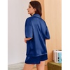 image:imageEkouaer Womens Silk Satin Pajama Set 2 Piece Heart Embroidery Short Sleeve Button Down Pjs Set for Bridal PartyNavy Blue
