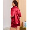 image:imageEkouaer Womens Silk Satin Pajama Set 2 Piece Heart Embroidery Short Sleeve Button Down Pjs Set for Bridal PartyRed