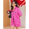 image:imageEkouaer Womens Silk Satin Pajama Set 2 Piece Heart Embroidery Short Sleeve Button Down Pjs Set for Bridal PartyRose Leopard