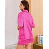 image:imageEkouaer Womens Silk Satin Pajama Set 2 Piece Heart Embroidery Short Sleeve Button Down Pjs Set for Bridal PartyRose Leopard
