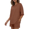 image:imageEkouaer Womens Two Piece Lounge Set Oversized Boxy Tshirt Casual Short Sets Summer Travel Matching Set 2026 FashionBrown